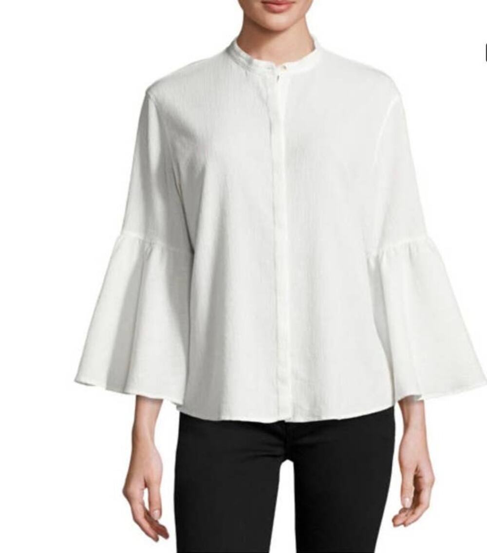 M.I.H. Jeans Goldie White Crinkle Bell Sleeve Shirt size Medium